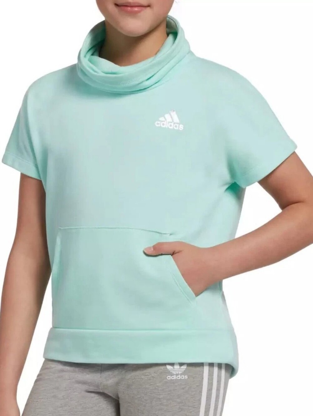 Girls' Mint Adidas Short-Sleeve Funnel Neck Hoodie
